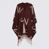 Twinset Alphabet-print Fringed Cape In Burgundy
