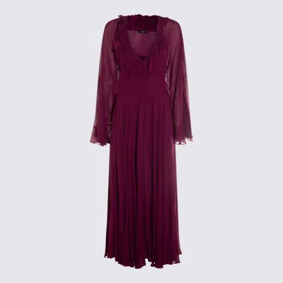 Twinset Dark Red Viscose Maxi Dress In Red Plum
