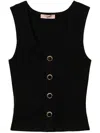 Twinset Top In Maglia Con Bottone Decoro Top-wear In Black