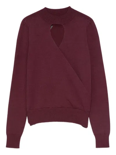 TWINSET DEEP BORDEAUX SWEATER WITH HEART-SHAPED CUTOUT