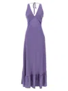 Twinset Twin-set Deep V-neck Maxi Dress With Flounced Hem In Blue
