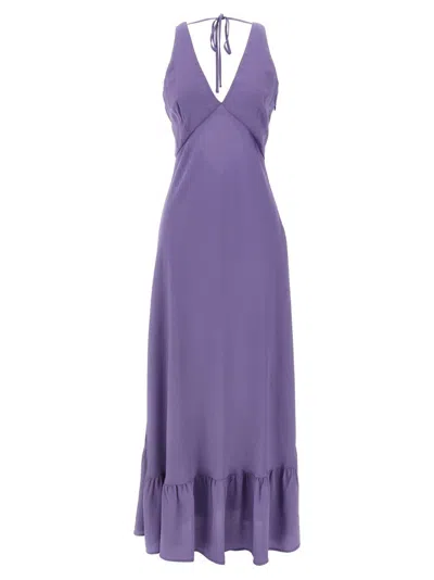TWINSET DEEP V-NECK MAXI DRESS WITH FLOUNCED HEM