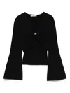 Twinset Twin-set Deep V-neck Shirt With Twist Detail And Gold Buckle In Black