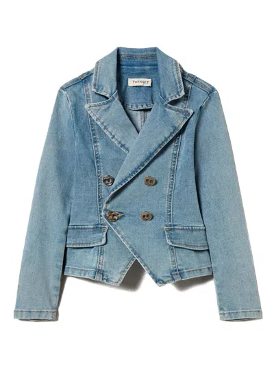 Twinset Kids' Denim Blazer In Blue