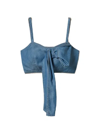 Twinset Denim Bustier Top In Animal Print