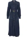 Twinset Denim Midi Dress In Blue With Belted Waist In Blue