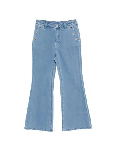 Twinset Kids' Denim Flare Pants In Blue