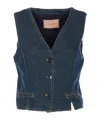 Twinset Denim Vest With Front Pockets And V-neckline In Blue