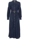 Twinset Denim Midi Dress In Blue With Belted Waist In Blue