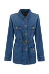 Twinset Denim Safari Jacket With Oval-t Belt In Denim Medio