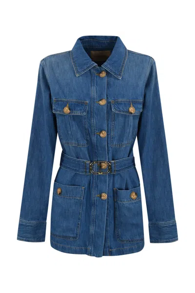 Twinset Denim Safari Jacket With Oval-t Belt In Medium Wash