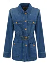Twinset Denim Safari Jacket With Oval-t Belt In Medium Wash