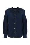 Twinset Feather-detail Denim Shirt In Denim Scuro