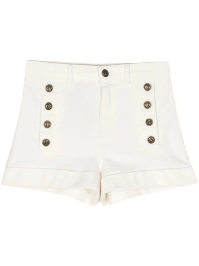 Twinset Button-detail Denim Shorts In White