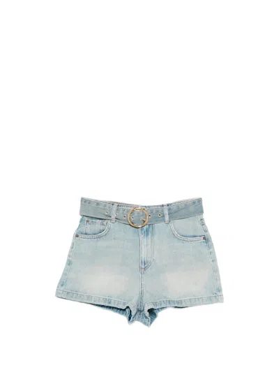 Twinset Denim Shorts With Belt In Blue