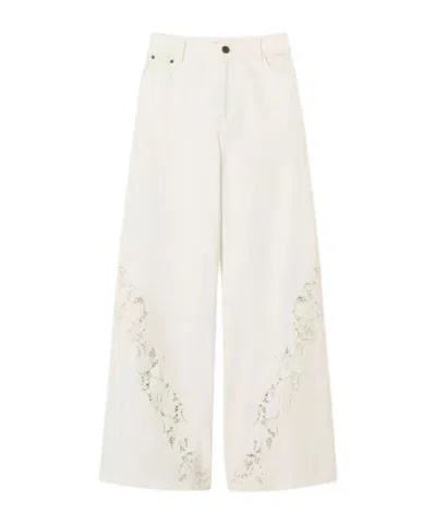 Twinset Denim Trousers With Openwork Floral Embroidery In White