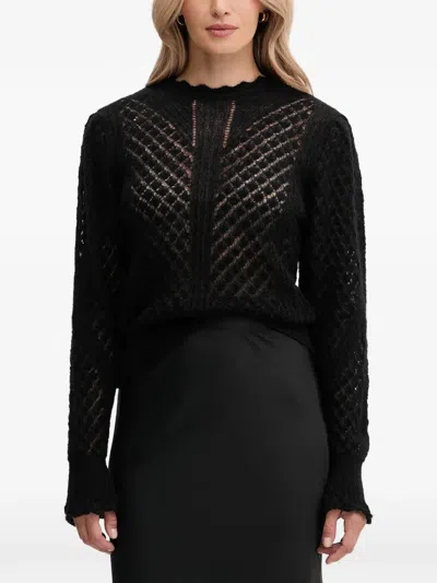 Twinset Diamond-knit Crew-neck Sweater In Black