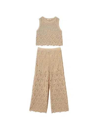 Twinset Kids' Diamond Knit Wide-leg Trouser Set (set Of Two) In Neutral
