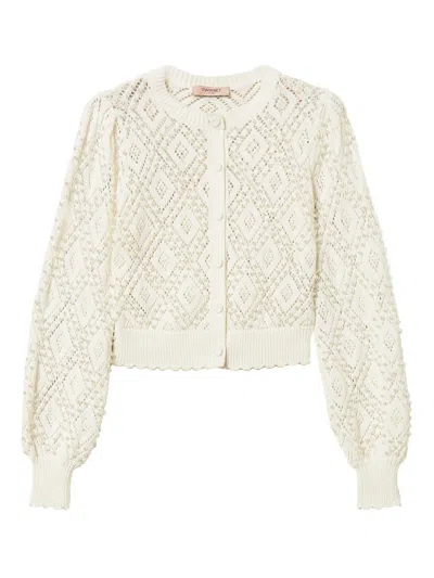 Twinset Diamond-pattern Faux-pearl Cardigan In White