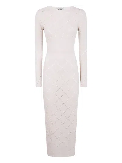Twinset Diamond-pattern Knit Dress In Neutral