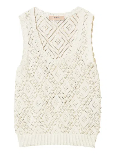 Twinset Diamond-pattern Knitted Top In White