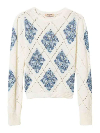 Twinset Diamond Pattern Open-knit Jumper In Neutral
