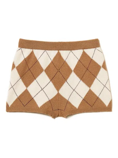 Twinset Diamond-pattern Shorts In Brown