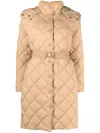 Twinset Diamond-quilted Coat In Brown