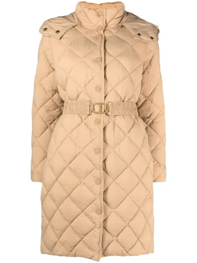 Twinset Diamond-quilted Coat In Brown