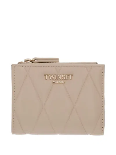 Twinset Diamond-quilted Logo-plaque Wallet In Brown