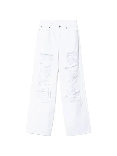 Twinset Distressed Wide-leg Jeans In White