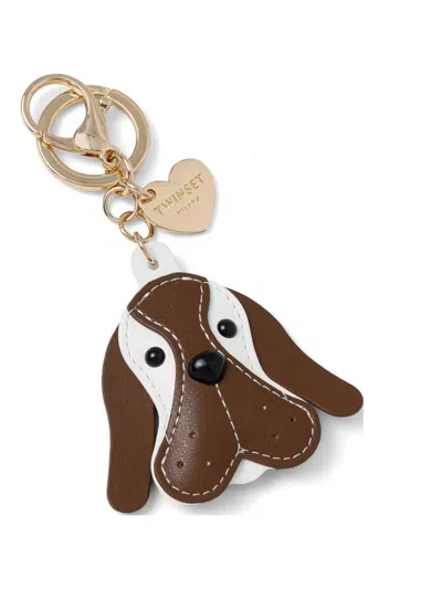 Twinset Dog-motif Heart-charm Keyring In Brown