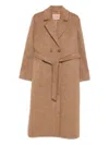 Twinset Double-breasted Belted Coat In Brown