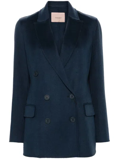 Twinset Double-breasted Blazer In Dark Blue
