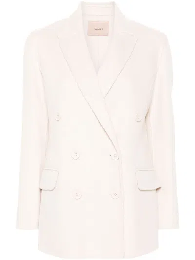 Twinset Double-breasted Blazer In White