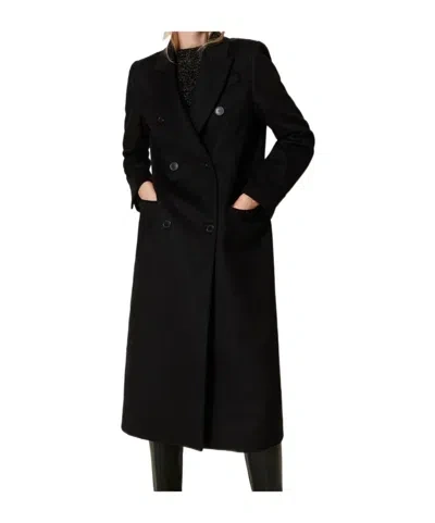 Twinset Double-breasted Coat In Black