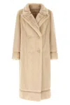 Twinset Double-breasted Faux-fur Coat In Sand