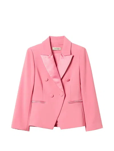 Twinset Kids' Double-breasted Crepe Blazer In Pink