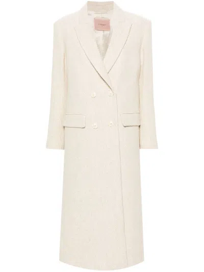 Twinset Double-breasted Herringbone Coat In Beis Claro