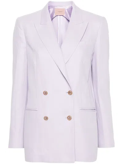 Twinset Double-breasted Logo-plaque Blazer In Purple