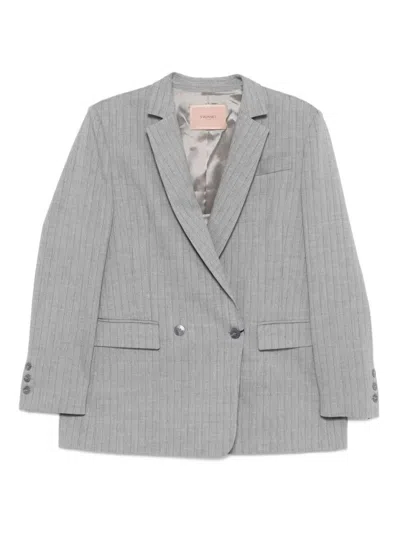 TWINSET DOUBLE-BREASTED PINSTRIPE BLAZER WITH STRUCTURED SHOULDERS