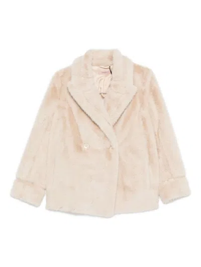 TWINSET DOUBLE-BREASTED PLUSH COAT WITH WIDE LAPELS