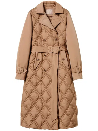 Twinset Double-breasted Quilted Puffer Jacket In Brown