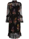 Twinset Double-layer Floral-print Midi Dress In Schwarz