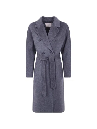 Twinset Double-breasted Belted Coat In Gray