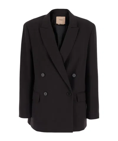 Twinset Double-breasted Notched Lapel Blazer In Black