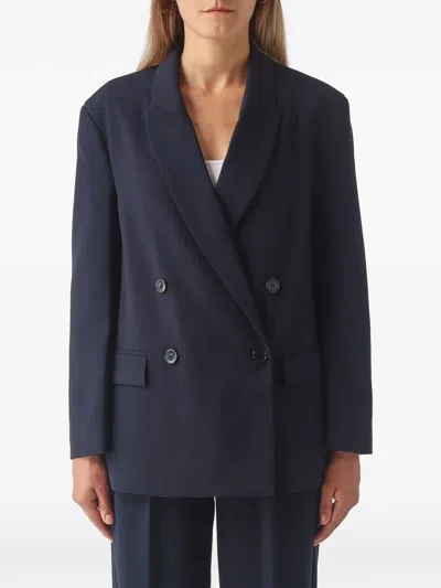 Twinset Double-breasted Technical Fabric Blazer In Blue