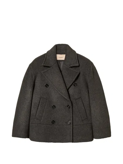 Twinset Double-breasted Caban Coat In Gray