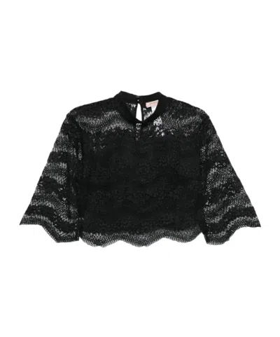 Twinset Double-breasted Lace Shirt In Black