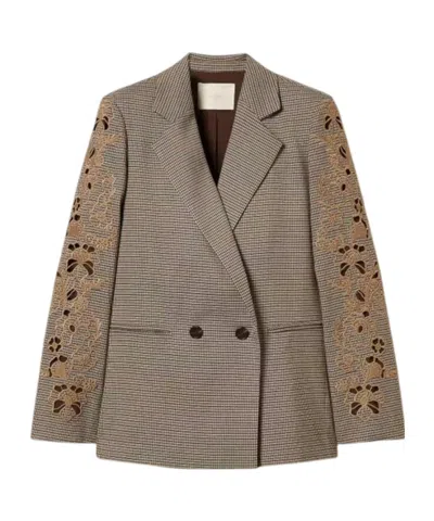 Twinset Double-breasted Long-sleeve Blazer In Brown